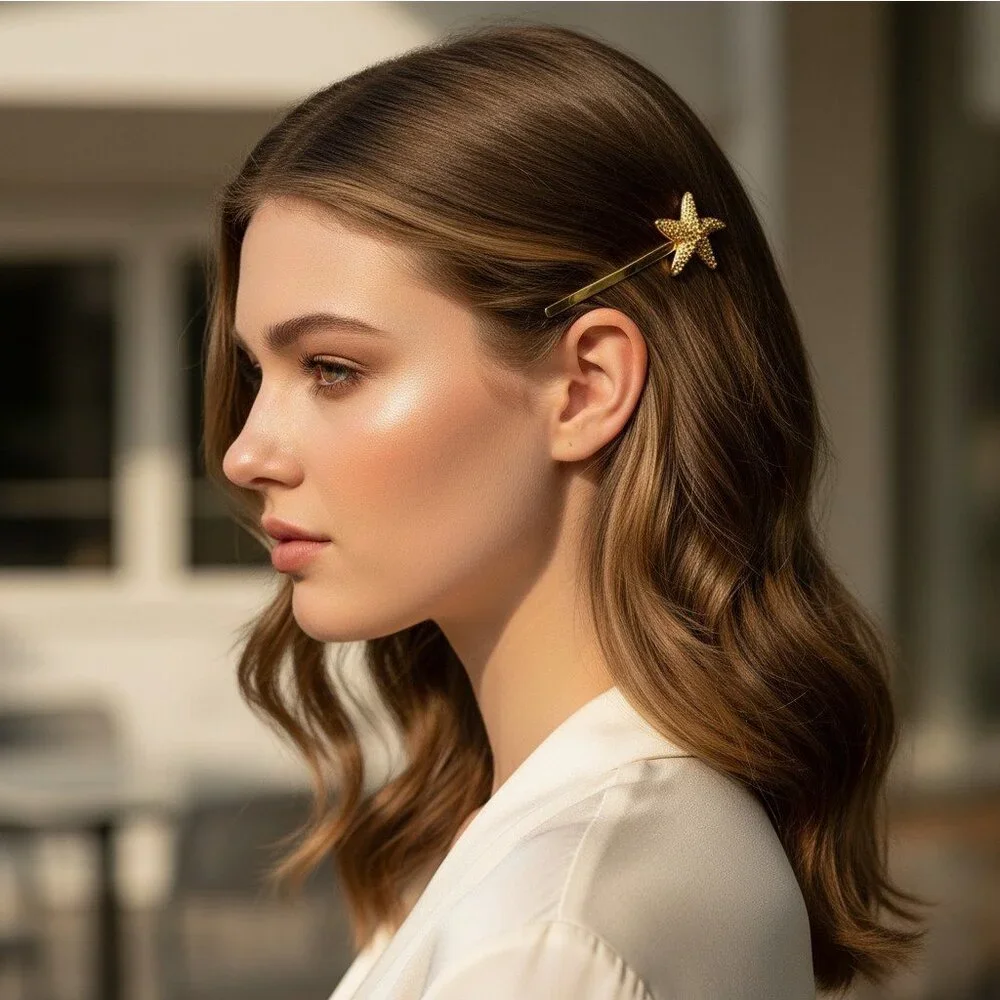 18K Gold Plated Starfish Stainless Steel Barrette Coastal Beach Hair Bobby Pin
